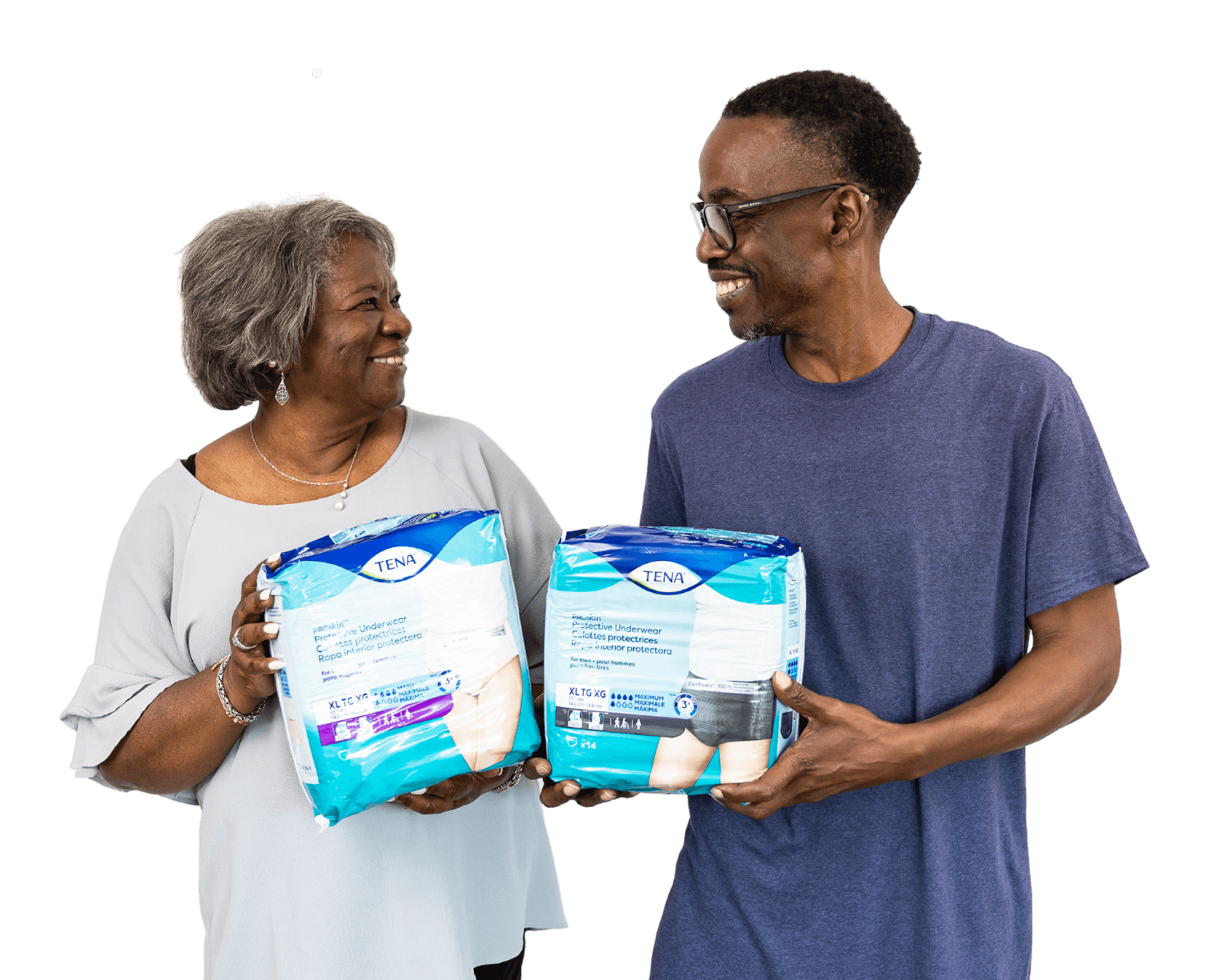 Aeroflow Urology members holding incontinence supplies